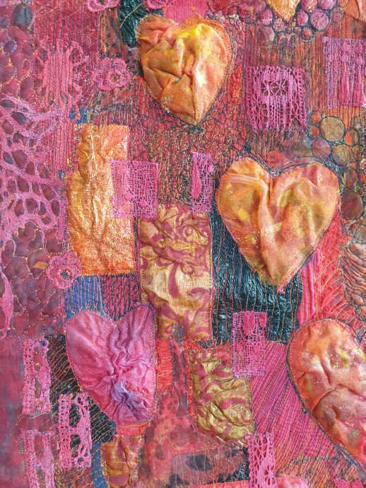 Saskia Weishut-Snapper, Fougue (passie), diverse textiele materialen,t yvek, acrylverf, 40 x 84 cm