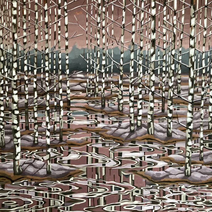 Tarja Laine, Frost Birches, oil on linen, 90 x 90 cm, 2021