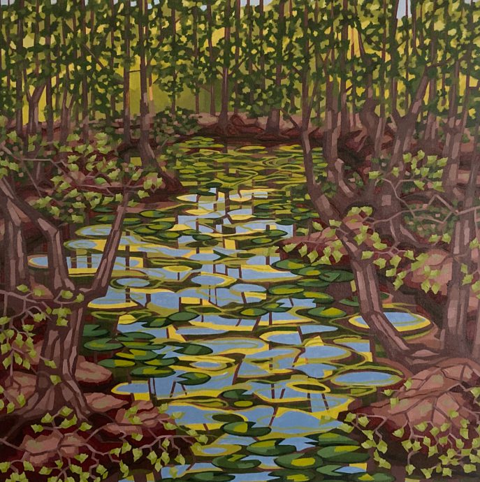 Tarja Laine, Green Immersion, Oil on linen, 90 x 90 cm, 2022