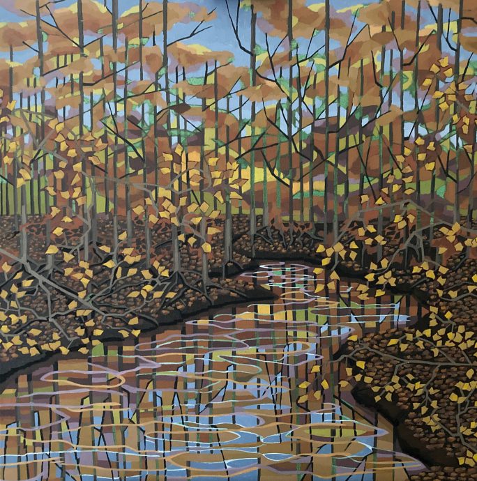 Tarja Laine, Through Autumn Leaves, oil on linen, 90 x 90 cm, 2021
