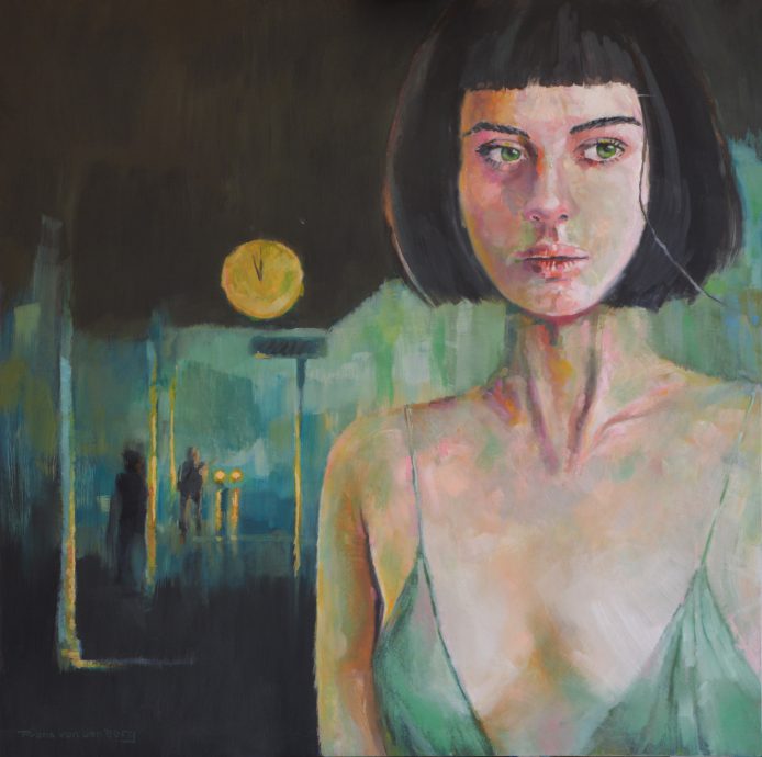 JUST ON TIME. 2021. Oil on panel. 90x90 cm.