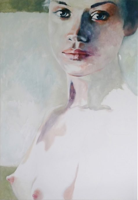 NUDE WOMAN STARING AT YOU. 2015. Oil on panel. 150x100 cm.