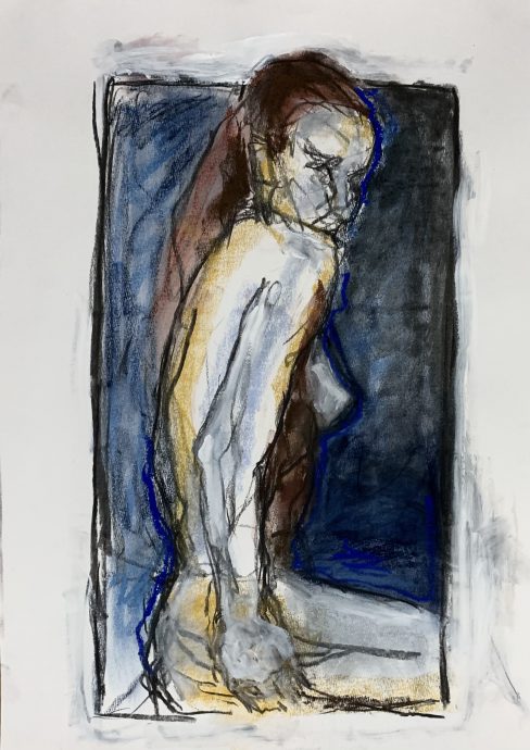 Hans van Weerd, Valentina, 2022, houtskool, gesso en pastel op papier, 60 x 39 cm.