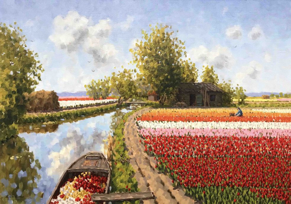 Leo van den Ende. Ditch Noordwijkerhout. Oil on panel. 50x70 cm.