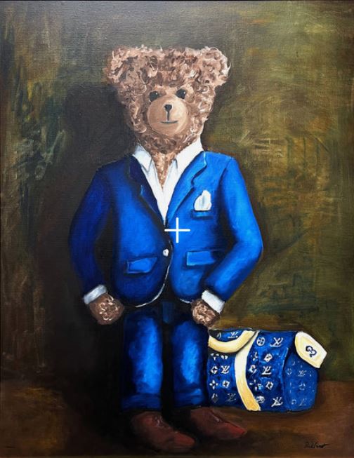 Sir Bobby de teddybeer. Oilpaint. 80x100 cm. €3900,-