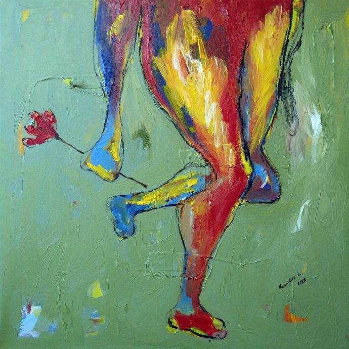 Patrick Musombwa, In pursuit of happiness, 2022, mixed media on canvas, 60 x 60 cm.