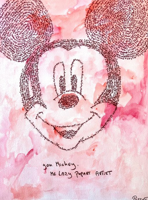 You Mickey, me lazy popart artist. Aquarel en marker op papier. 46x61 cm. 